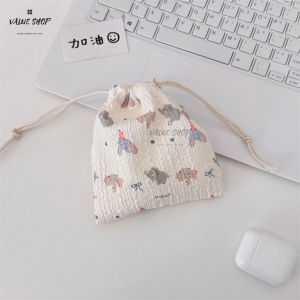 [SG Stock]Cute Bear Cartoon Drawstring Sundries Storage Bag Cosmetic Bag Storage Bag Key Ring Sanitary Napkin Bag