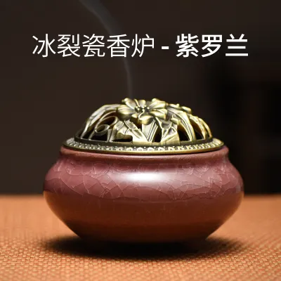 Vintage Incense Burner Ceramic Antique Sandalwood Incense Stick Holder Tea Ceremony Indoor Censer For Buddha 新款紫砂冰裂陶瓷香炉 檀香 艾草 沉香 熏香 香炉