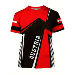 Austria National Flag Themed T-shirt Mens Clothing 3d Printed Stripe Word T Shirts Casual Fashion Street Short Sleeves Tees