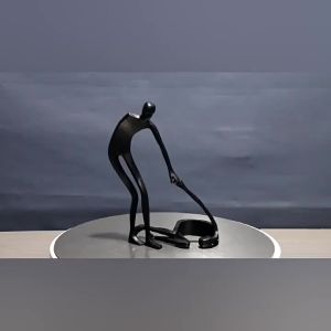 FFBH Creative Geometric Figure Sculpture Metal Handicrafts Abstract Couple Statues Metal Figurine Home Decoration Accessories 3M8Q4