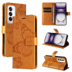 Luxury Big Butterfly Case For Oppo Reno 12F 12 Pro 11F 11 Pro 10 Pro 5G 8T 8 Pro 5G Retro Wallet Card Slot Leather Flip Stand Skin Protect Cover