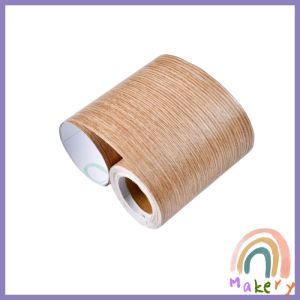Makery【Ready in Stock】 Wood Grain PVC Self Adhesive Wallpaper Waterproof Skirting Line Wood Baseboard Wall Border Stickers