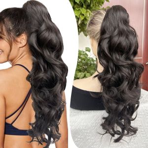 PHANT Elegant Claw Clip Ponytail Extension Natural Fluffy Long Layered Ponytail Wig Trendy Fake Wavy Curly Synthetic Hairpiece for All Hair Types