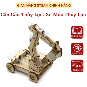 Cần Cẩu Thủy Lực Xe Múc Thủy Lực Bằng Gỗ Cho Bé Đồ Chơi Trẻ Em Diy Giáo Dục STEM STEAM
