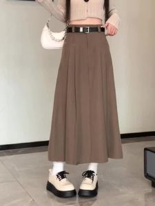 Ammin thời trang phong cách Hàn Quốc Thắt lưng Thắt lưng váy chữ A dài trung bình váy trang phục thanh lịch thẳng chống phơi sáng Thiết kế túi phong cách preppy 2024 mùa xuân và mùa thu cho nữ