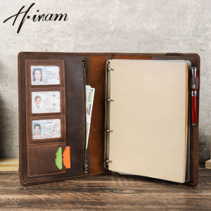 Hiram A4หนังเครซีฮอร์สย้อนยุคปกโน๊ตบุ๊คสำนักงานธุรกิจแผ่นสมุดบันทึกปกหนังอเนกประสงค์