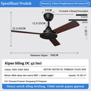 GEERLI 42 inch Retro style Brown Ceiling Fan Pure copper DC motors are more energy-efficient and more durable silent fan blades 6 wind speed levels,equipped with sensitive remote control suitable for dining rooms living rooms and cafes.
