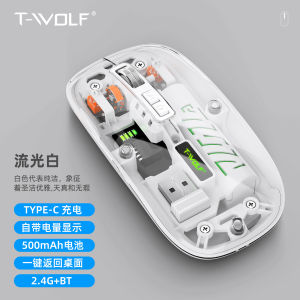 (HD1)T-WOLF Sói Sấm Sét X11 Chuột không dây độ trong suốt cao có thể sạc lại hoạt động êm ái hai chế độ Bluetooth có hiển thị mức pin mới.
