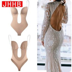 Women Backless Bra Body Shapewear Seamless U Plunge Bodysuit Bridal Thong Shaper Bodysuit Corset for Wedding Slimming Underwear