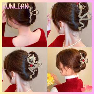 [KUNLIAN] 2024 Year Of The Dragon Shark Claw Clip Rhinestones Dragon Hair Claw Metal Hairpin Women Crab Clip Barrette Hair Accessories