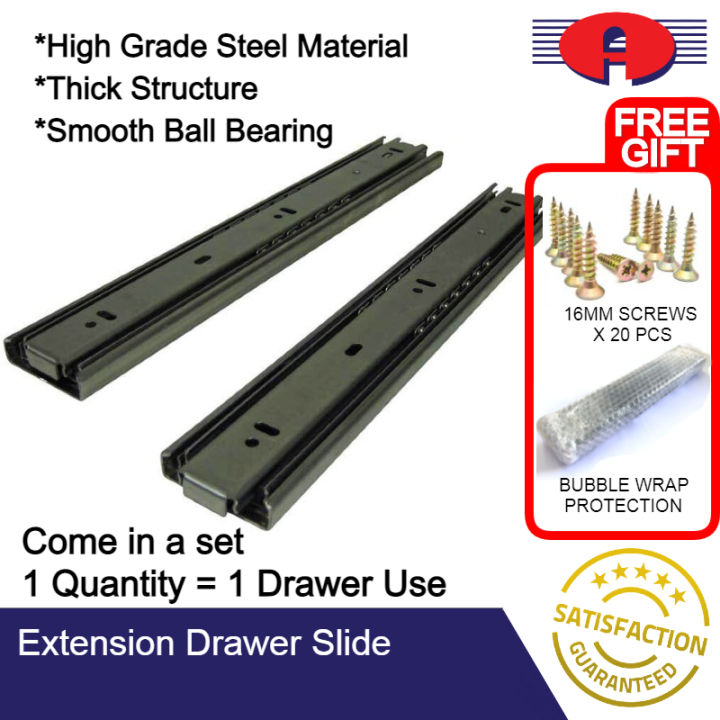 [FREE SCREWS] FULL EXTENSION DRAWER SLIDE BLACK W/ BALL BEARING RAIL