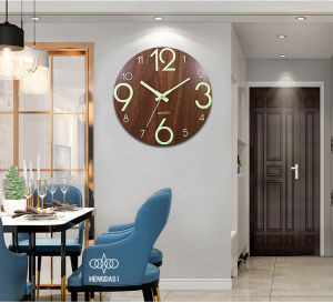 【Local sellers+COD】12 Inch Luminous Digital Wall Clock Quartz Wooden Silent Glow In The Dark Wall Clock Decorative Living Room Modern Wall Clock - Silent Non - Ticking Digital Clock