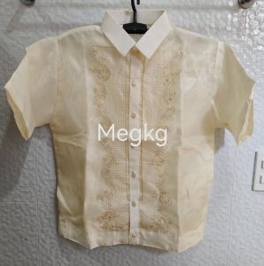 Double Lining Pina Organza Computerized Design Random Embroid for Men Polo Jacket Style Barong Tagalog