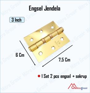 Engsel 3" Inch Engsel Jendela Rumah Murah Engsel Tebal Satin Putih Baut 3 Engsel Pintu Kuning Silver