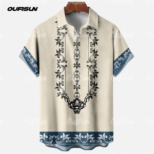 【Oufisun】áo sơ mi cổ điển cho áo sơ mi nam kiểu Hawaii tay ngắn ngoại cỡ Áo sơ mi phóng túng quần áo nghỉ dưỡng cho nam đơn giản