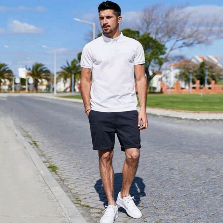 White polo cheap shirt outfit men