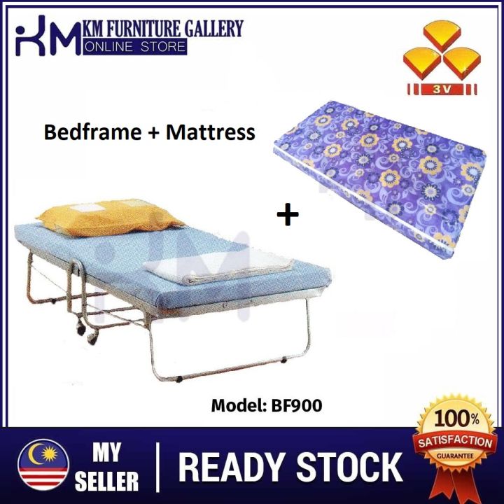 KM Furniture 3V Foldable Single Metal Bed Frame with Roller With OR