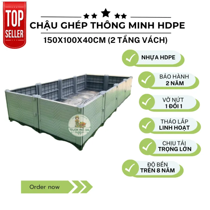 Chậu ghép trồng cây HDPE(nhựa loại 1) kích thước 150x100x40cm (2 tầng ...