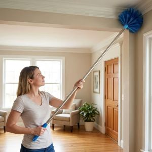 RANZH Long Handle Spider Web Cleaner Brush Extendable Rod Washable Cobweb Cleaning Tool Easy Grip Lightweight Telescopic Duster For Ceiling Fan Blinds