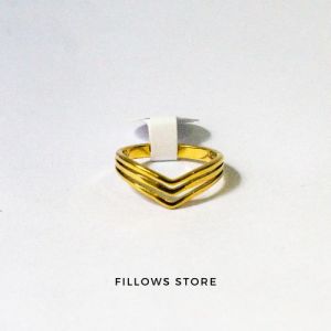 Cincin Titanium Fuji Tiga Garis Fashion Wanita Kekiniaan Trendy | Cincin Motif V Tahan Karat