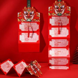 LILYGIRL Cartoon Pattern 2024 Folding Red Envelope Hot Stamping With Tassels Lucky Festival Bag 2/6/8/10 Slots Thickening Dragon Year Red Pocket Spring Festival