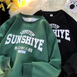 American Harajuku Style Oversize Sweater Letters SUN Print Round Neck Sweatshirt for Men and Women