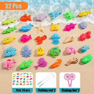 40Pcs Fishing Toys Magnetic Fishing Rod Fish Hook Inflatable Pool Water toys for Kids Cooling in the hot season
