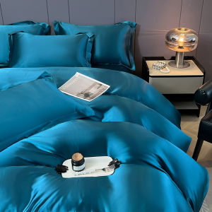 Dansunreve Stain Silk Bedsheet Set 4IN1 Luxury Plain Soft Bedsheet with Duvet Cover Fitted Bed Sheet Soft Bedding Set