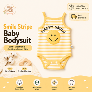 [Ready Stock] ZENZI BABY Sunny Smile Baby Romper Cotton Blend Sleeveless Bodysuit Soft Newborn