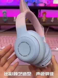 2023 Gradient Color Bluetooth Headphone Wireless Music Headset LED Light With Mic Gamer Earphone Kids Lovely Christmas Gifts