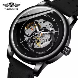 Original WINNER Mechanical Automatic Watch Mens Gold Hollow Stainless Steel Mechanical Business Fashion Clock. boy gift