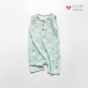 (0-24m) CleverMama 100% Cotton Printed Sleeveless Jumpsuits Onesies for Babies Baby Clothes