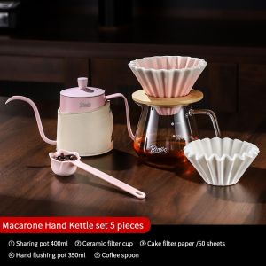 BINCOO Pink Dripper Set Pour-Over Coffee Set Glass Sharing Pot Set with Ceramic Filter Cup and Coffee Grinder Coffee Equipment Set