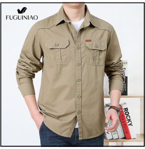 FUGUINIAO Áo Sơ Mi Nam Thời Trang Thường Ngày Áo Sơ Mi Dài Tay Dáng Ôm Chất Lượng Cao