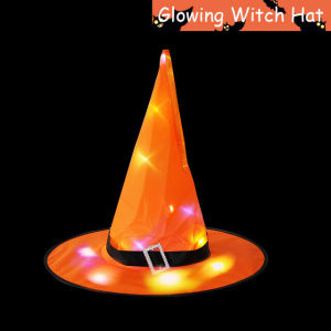 LED Light Up Halloween Witch Hat Glowing Witches Hats for Cosplay Party Props Indoor Outdoor Hanging Decoration Polyester Taffeta Multi Color Costume Accessories