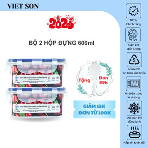 Bộ 2 Hộp Đựng Thực Phẩm 600ml Nắp Khóa 4 Cạnh  Kín Hơi
