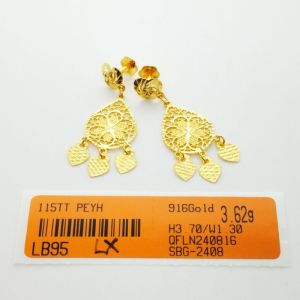 Subang Gantung Love Skru Design Indian Emas 916 Yon Hing