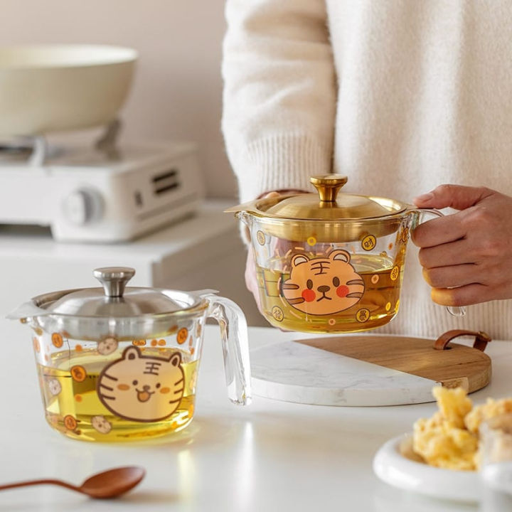 680ML Cute Cartoon Pattern Glass Oil Filter Pot Kitchen Oil Can