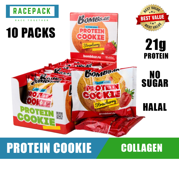 BOMBBAR Protein Cookie + Collagen, 1 - 10 Pack, Build Muscle, 21g ...