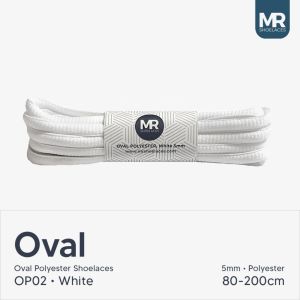 MR Shoelaces OP02 Putih (White ) Tali Sepatu Polyester Oval 5mm - Panjang Tali 80cm 90cm 100cm 120cm 130cm 150cm 180cm 200cm untuk Sneakers Olahraga - Premium Shoelace