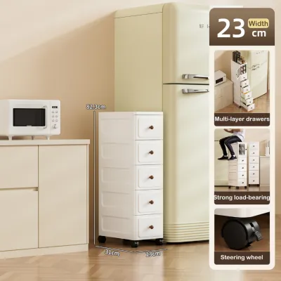 Doing Mall L23cm Foldable Narrow Storage Cabinet With Door Slim Plastic Kitchen Cabinet Moving Rack 夾縫收納櫃