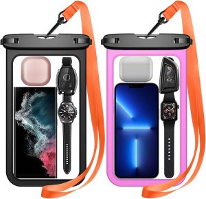 Temdan 2 Pcs Waterproof Phone Pouch [Up to 10" Large] Universal IPX8 Waterproof Cell Phone Case Dry Bag with Lanyard for iPhone 16 Pro Max/15/14/13/12/11Galaxy S24 Ultra/S23/S22 for Vacation -Black