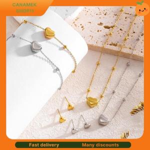 ❣️❣️❣️ Stainless Steel Gold Color Heart Love Chain Necklace Bracelets Earrings For Women Girl New Fashion Non-fading Jewelry Set