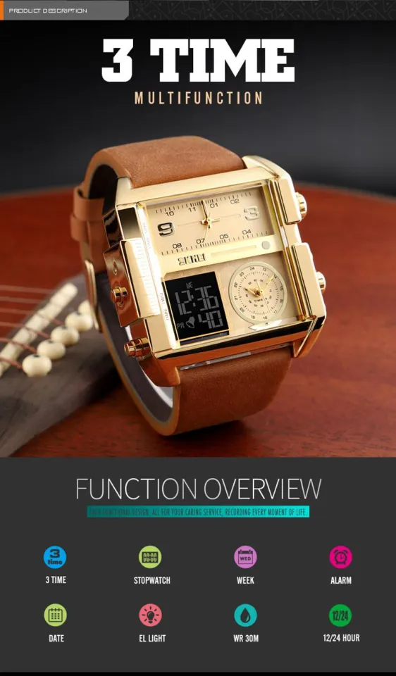 SKMEI Men Watches Fashion Digital Watch For Man Leather Strap Dual