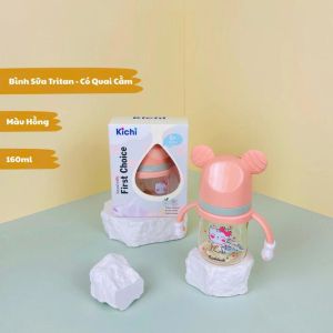 Bình sữa cổ rộng Kichilachi cho bé chất liệu Tritan 2 in 1 có gặm nướu trên nắp bình 160ml 240ml