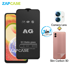 Samsung A04 PAKET 3in1 Tempered Glass Anti Glare Free Camera Lens dan Skin Carbon