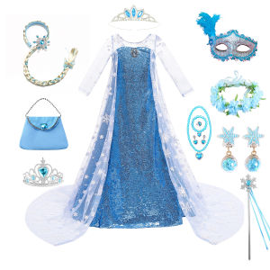 Girl Elsa Princess Dress Girls Long Sleeve Dress Fashionable Autumn/Winter Christmas Childrens Clothing child cosplay costumE