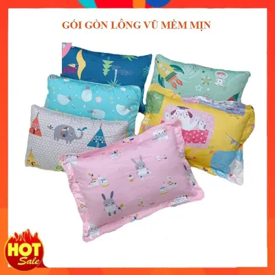 Gối nằm cho bé sơ sinh và trẻ em vỏ áo Cotton kích cỡ size 30x40cm bông gòn Microfiber từ 3 tháng đến 5 tuổi