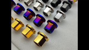 Le Discount 2pcs Vitaltitanium Titanium Nuts M14x1.0 Wheel Nut BMX Hubs Flange Hex Nut Titanium Alloy nut for Bicycle Motorcycle Car titanium flange nut Ti nut 2pieces price high quality titanium nuts export to EU and US countries