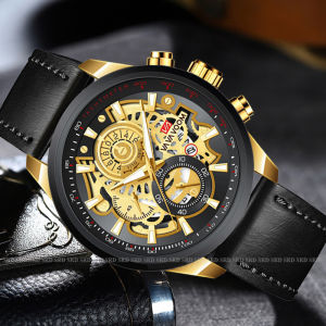 SRD Jam Tangan Analog Tali Kulit VAVAVOOM Tahan Air Anti Luntur Jam Tangan Water Resistant Jam Tangan Pria Sport Jam Tangan Tali kulit Jam Pria Dewasa Model Terbaru Gaya Keren  Kalender Olahraga Bercahaya JV11